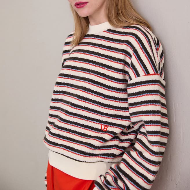 Victoria Beckham Multi Stripe Cropped Cotton Sweatshirt
