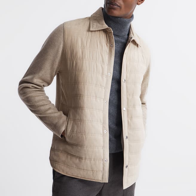 Reiss Oatmeal Wandsworth Wool Blend Hybrid Jacket