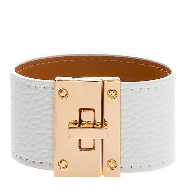 Chloe Collection by Liv Oliver 18K Gold White Leather Lock Bracelet