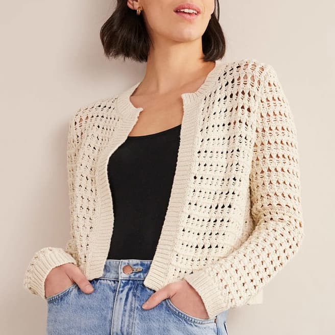 Boden Ivory Cropped Crochet Cardigan