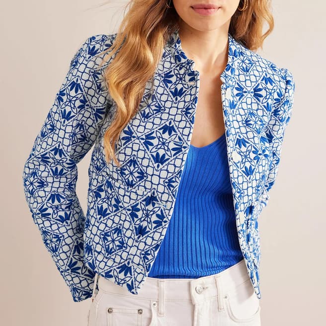 Boden Ivory/Blue Embroidered Jacket