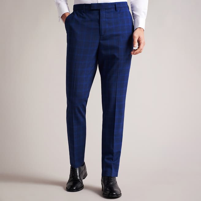 Ted Baker Navy Apollo Slim Fit Check Silk Blend Trousers