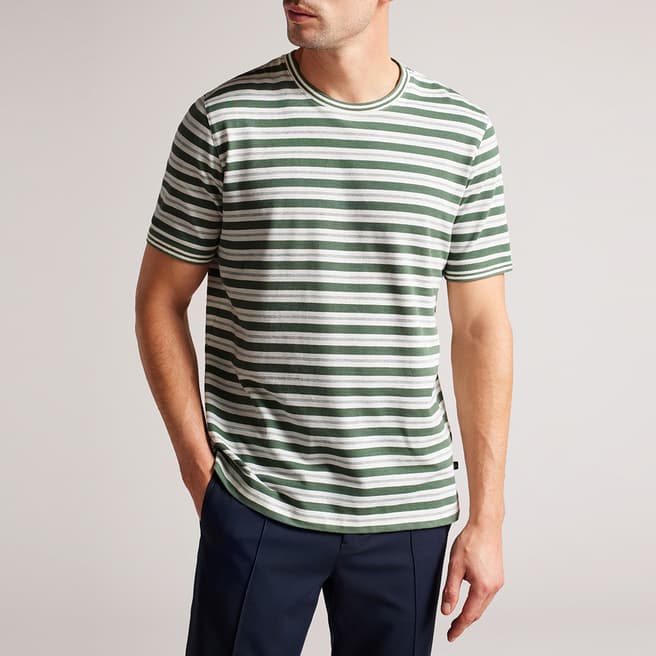 Ted Baker Green Vadell Striped Linen Blend T-Shirt