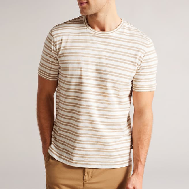 Ted Baker Camel Vadell Striped Linen Blend T-Shirt