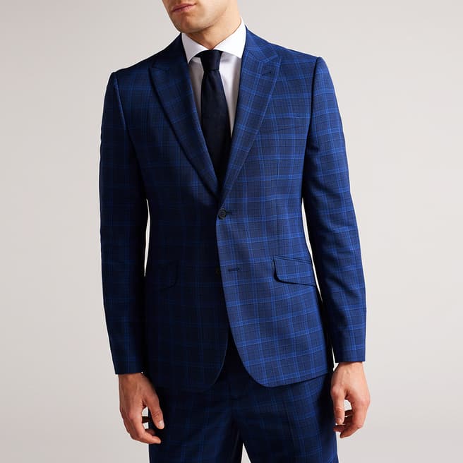 Ted Baker Navy Apollo Check Slim Fit Silk Blend Jacket