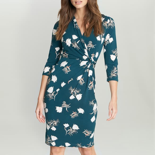 Gina Bacconi Green Everley Floral Jersey Wrap Dress