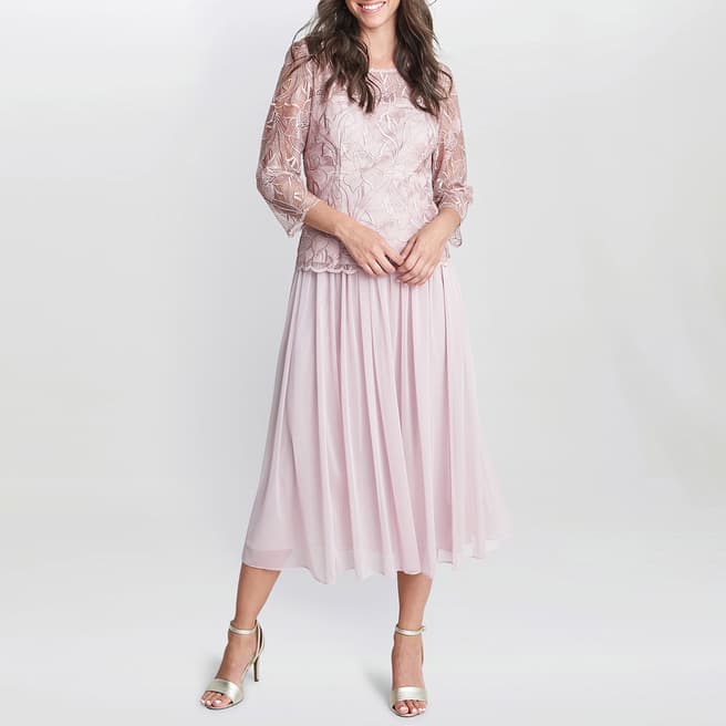Gina Bacconi Pink Philippa Floral Lace Dress