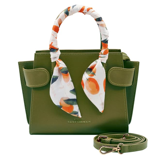 Ateliers Saint Germain Olive Green Passy Handbag With Silk Scarf