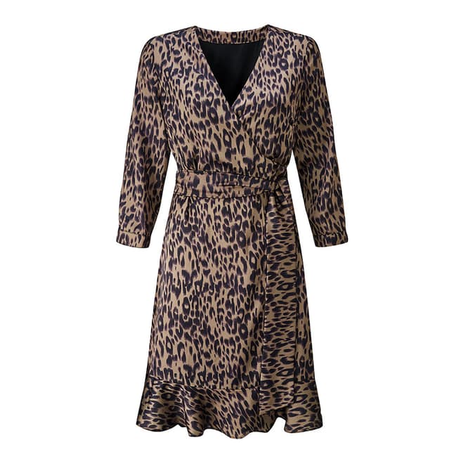 SOSANDAR Khaki Leopard Print Wrap Dress
