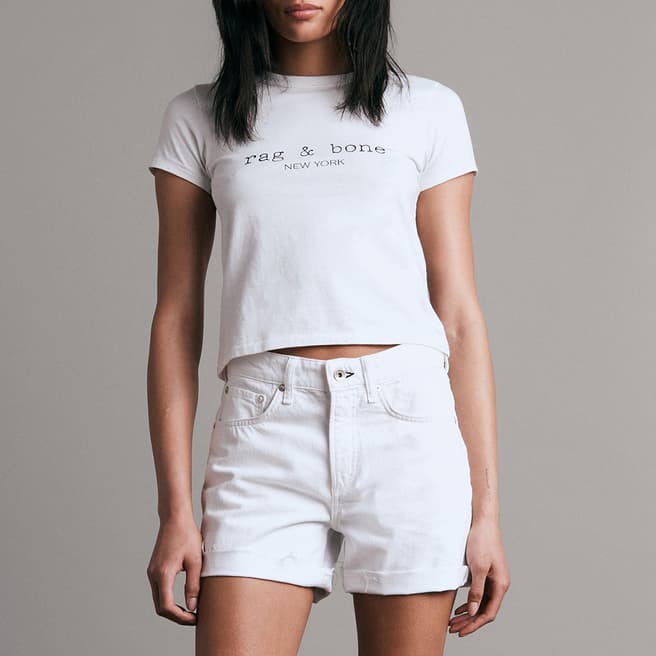 Rag & Bone White Text Logo Cropped Cotton T-Shirt