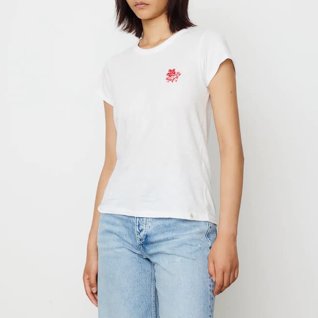 Rag & Bone White Embroidery Detail Cotton T-Shirt