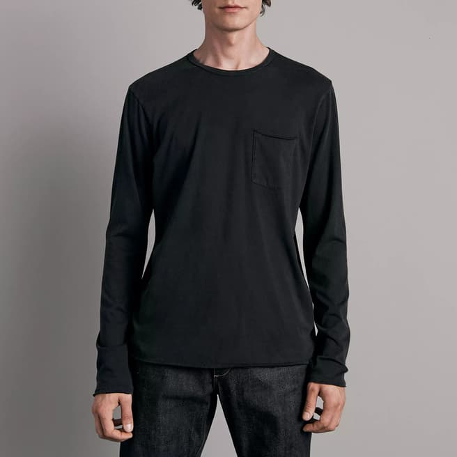 Rag & Bone Charcoal Miles Long Sleeve Cotton T-Shirt