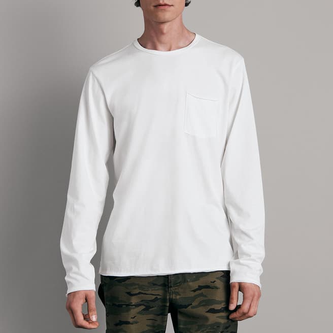 Rag & Bone White Miles Long Sleeve Cotton T-Shirt