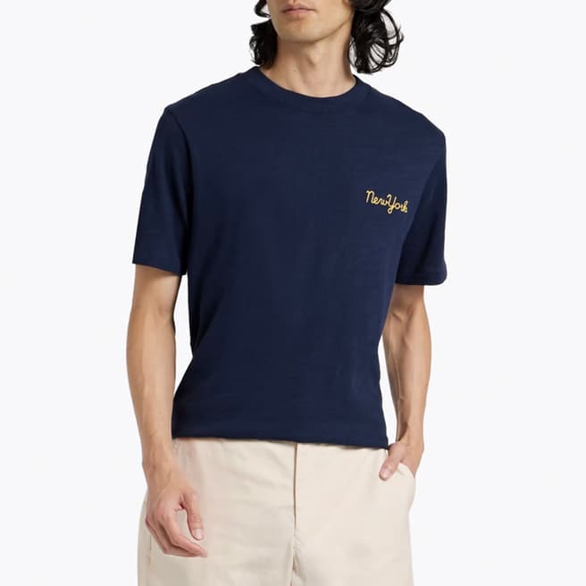 Rag & Bone Navy Embroidery Detail Cotton T-Shirt