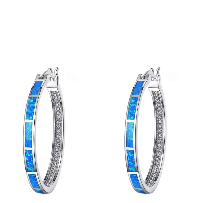 Liv Oliver Silver Blue Opal Embellished Hoop Earrings