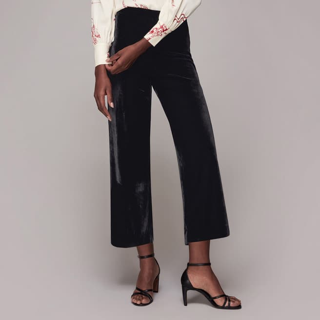 WHISTLES Black Wide Leg Cropped Trousers