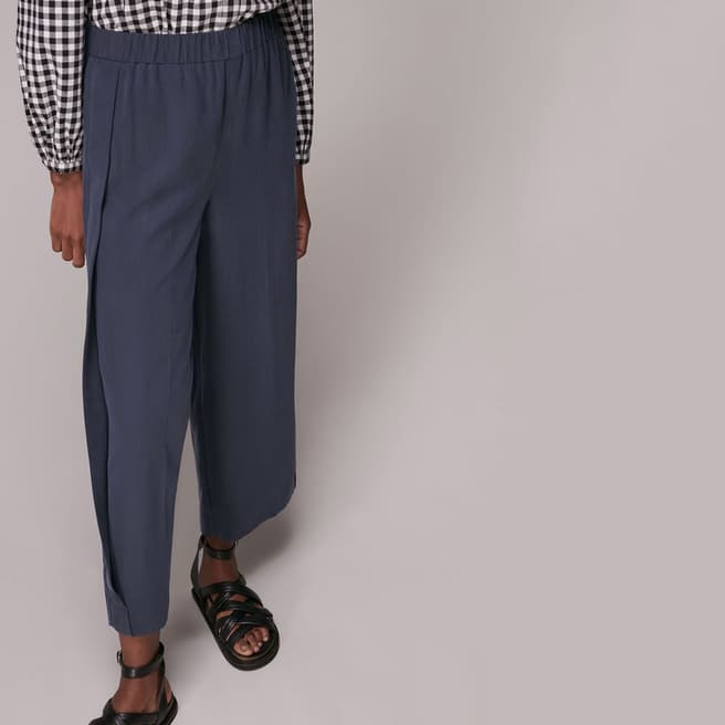 WHISTLES Navy Wide Leg Trousers