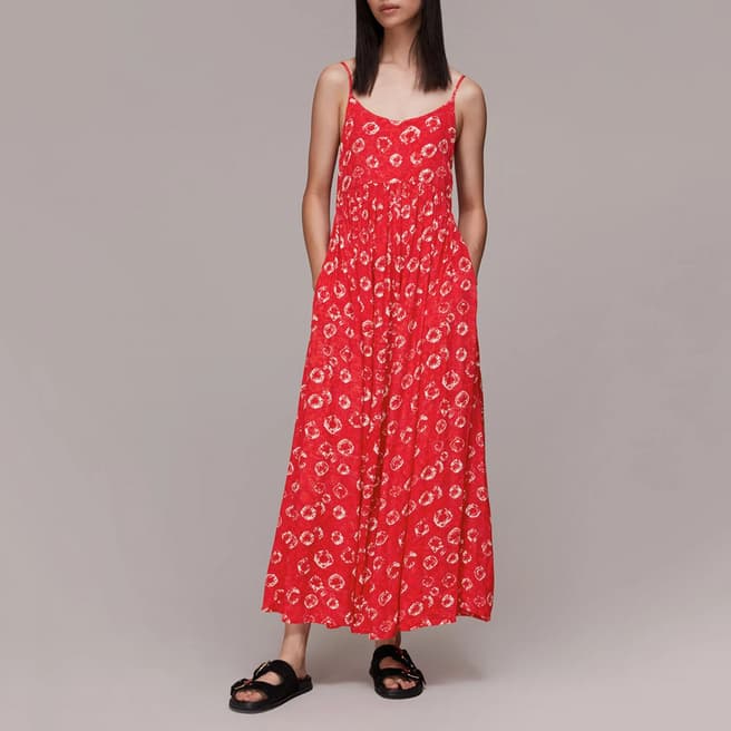WHISTLES Red Floral Print Carmen Dress