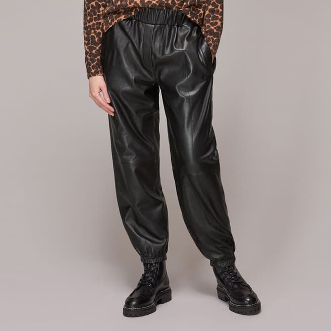 WHISTLES Black Charlie Leather Trousers