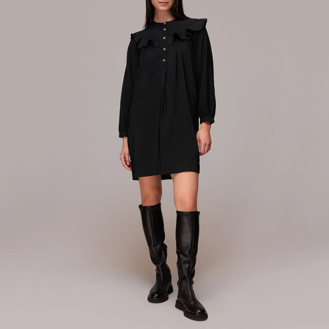 WHISTLES Black Dara Frill Detail Mini Dress