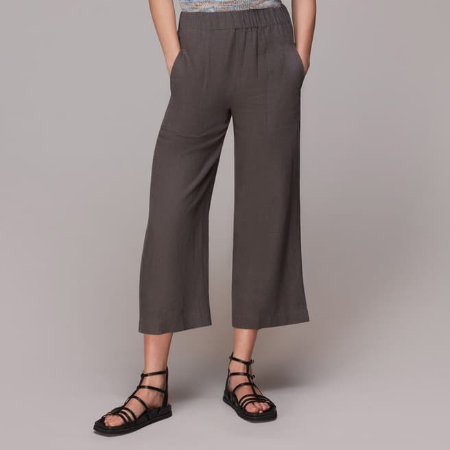 WHISTLES Washed Black Wide Leg Linen Trousers