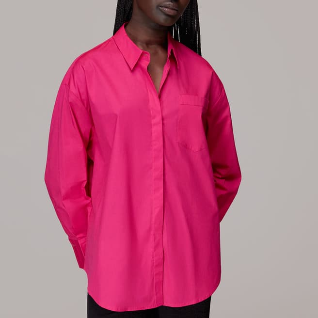 WHISTLES Pink Oversized Button Up Cotton Shirt