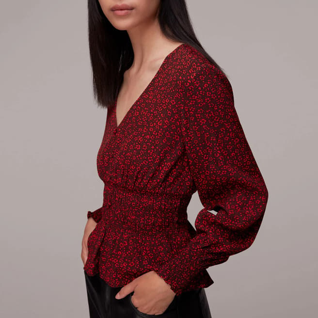 WHISTLES Red Jenny Floral Print Peplum Top