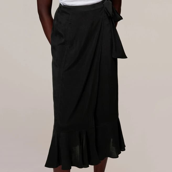 WHISTLES Black Charlie Wrap Midi Skirt