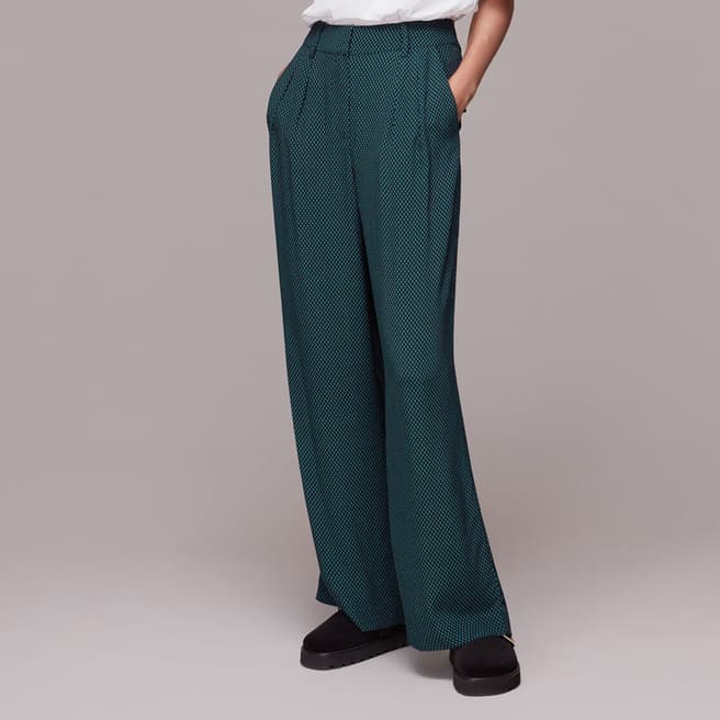 WHISTLES Teal Lizzie Printed Wide Leg Trousers