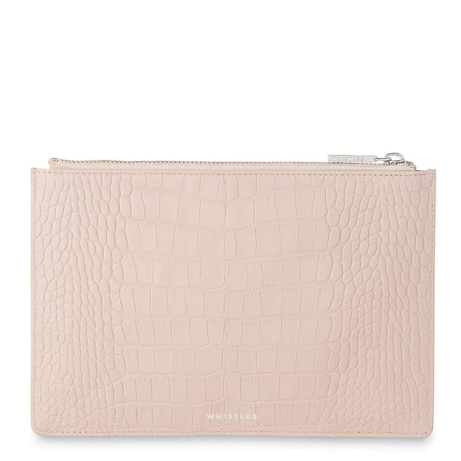 WHISTLES Nude Croc Finish Small Leather Clutch