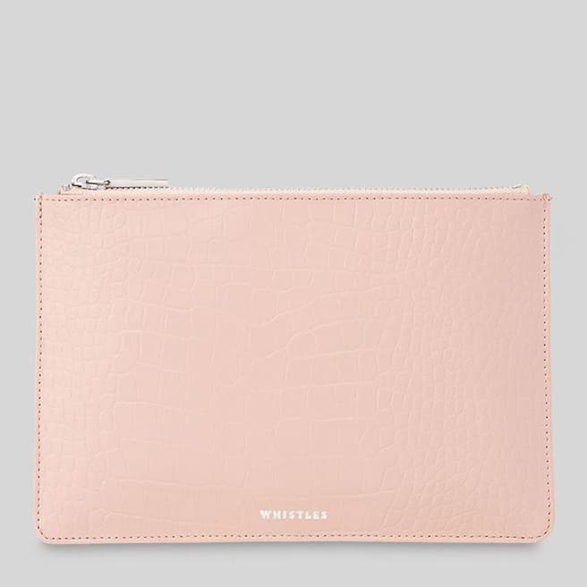 WHISTLES Blush Croc Finish Small Leather Clutch