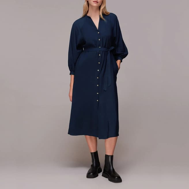 WHISTLES Navy Lizzie Belted Midi Dress