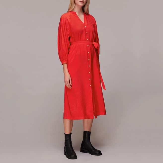 WHISTLES Red Lizzie Belted Midi Dress