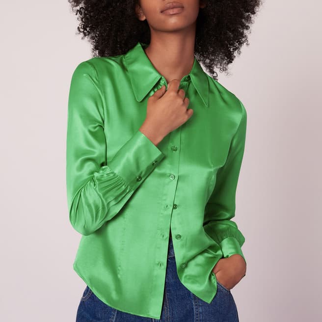 WHISTLES Green Hallie Silk Blend Shirt