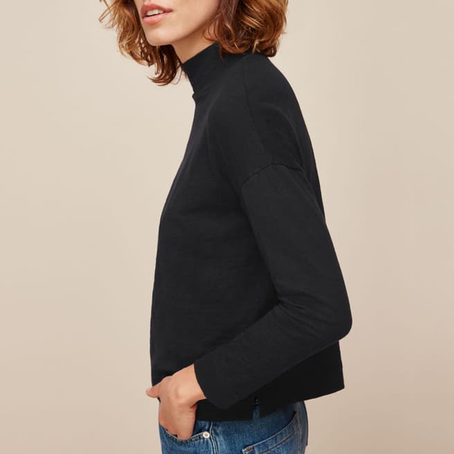WHISTLES Black High Neck Relaxed Cotton Top
