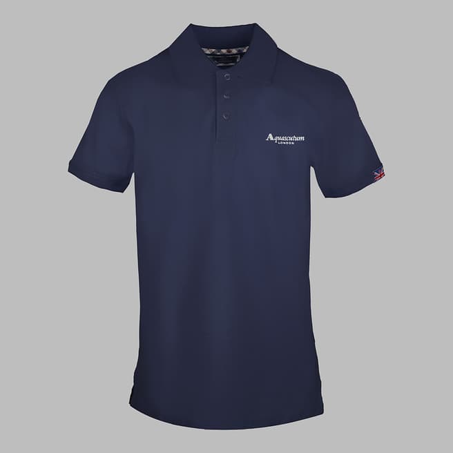 Aquascutum Navy Small Branded Cotton Polo Top