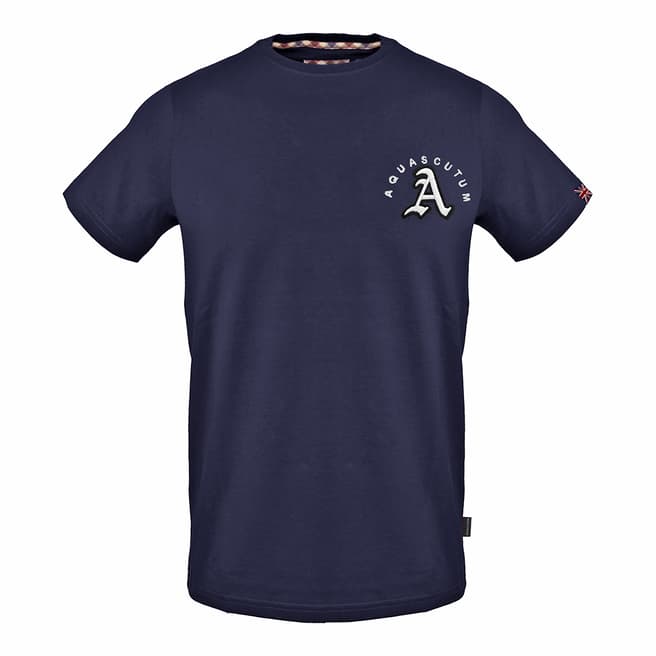 Aquascutum Navy Rounded Crest Cotton T-Shirt