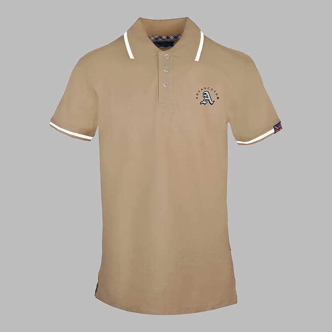 Aquascutum Beige Rounded Crest Cotton Polo Top