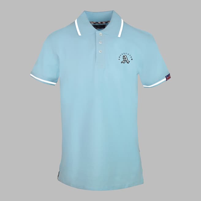 Aquascutum Sky Blue Rounded Crest Cotton Polo Top