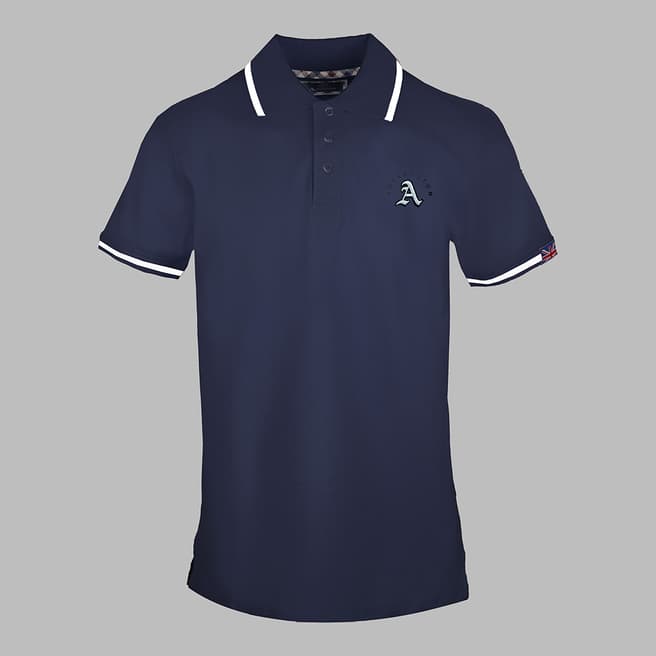 Aquascutum Navy Rounded Crest Cotton Polo Top