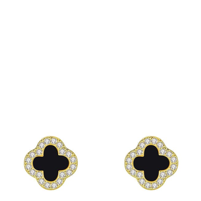 Chloe Collection by Liv Oliver 18K Gold Black Enamel & Cz Post Earrings