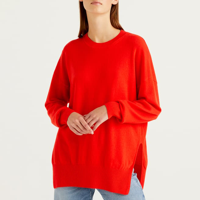 United Colors of Benetton Red Oversized Crew Neck Sweater