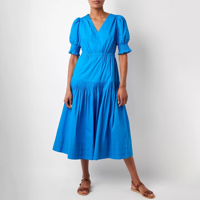 Wyse Blue Minnie Pleat Detail Cotton Dress