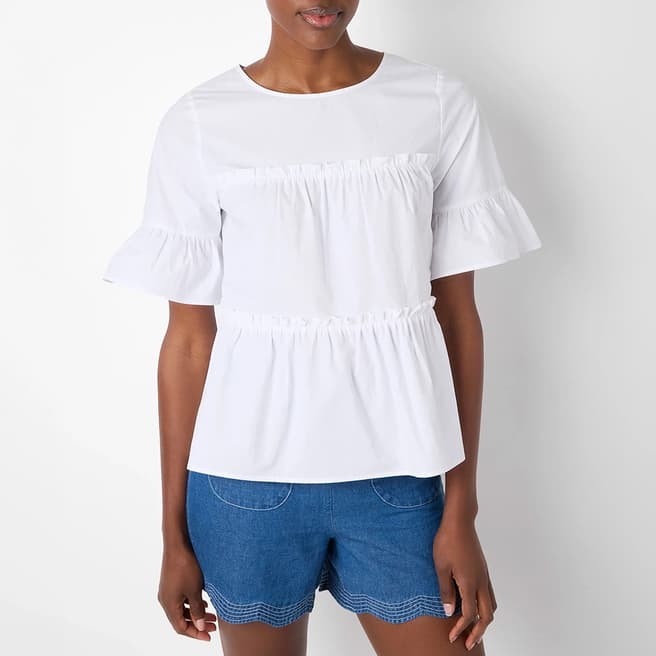 Wyse White Clarisse Cotton Tiered Top