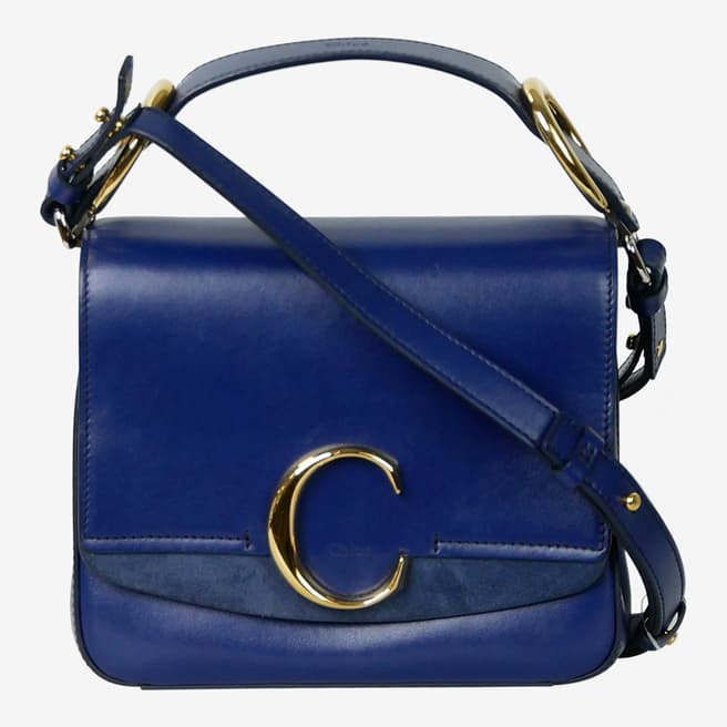 Pre-Loved Chloe Blue C Leather Cross-Body Bag