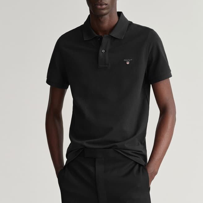 Gant Black Pique Short Sleeve Polo Shirt