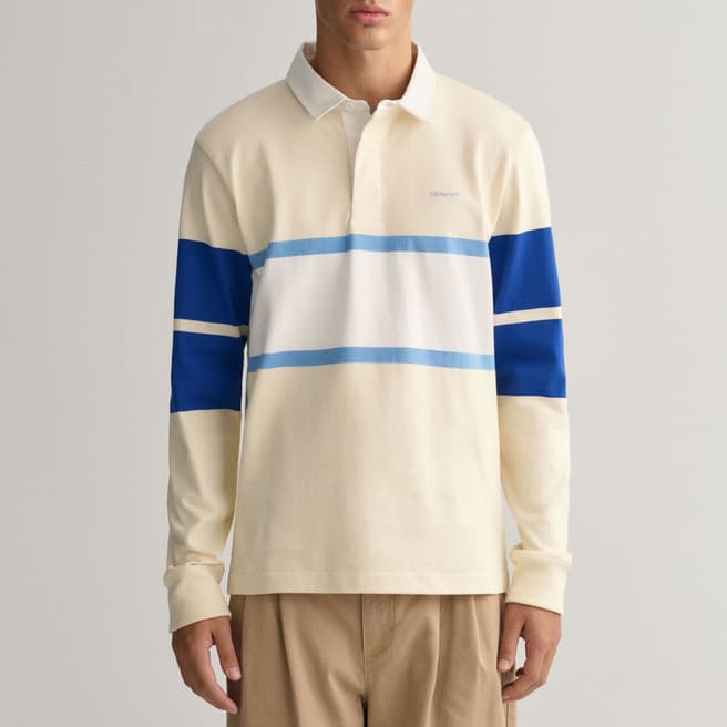 Gant Beige/Multi Blocked Long Sleeve Polo Shirt
