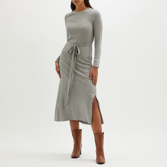 Polo Ralph Lauren Grey Cotton Blend Ribbed Midi Dress