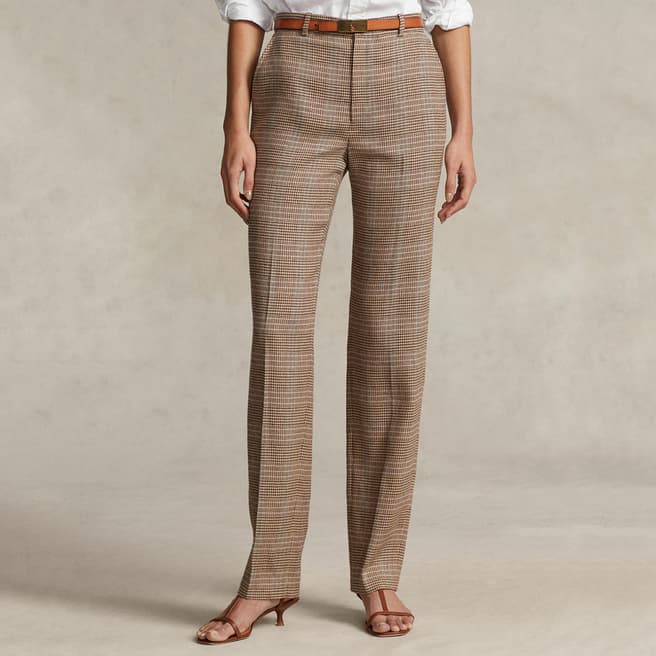 Polo Ralph Lauren Beige Plaid Wool Blend Twill Trousers
