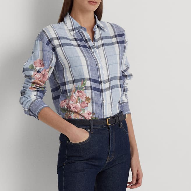 Lauren Ralph Lauren Blue/Pink Floral Checked Shirt